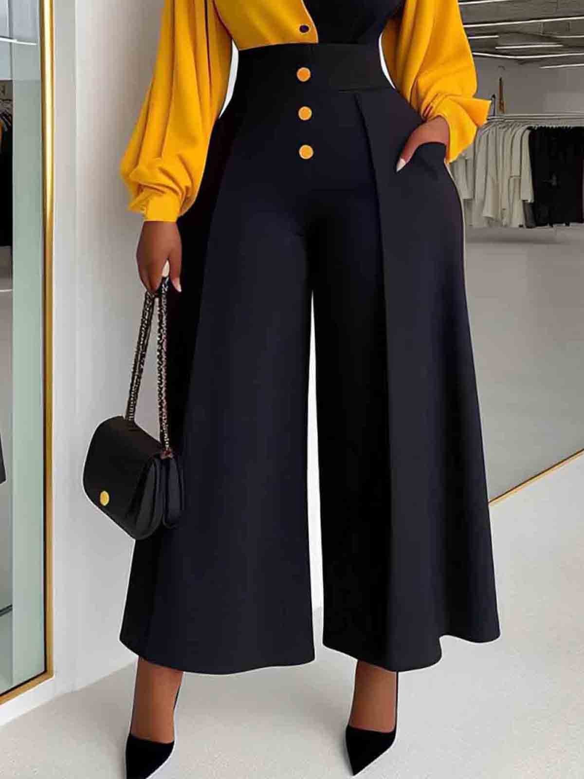 Urban High Waist Plain Fashion Wide leg Pants