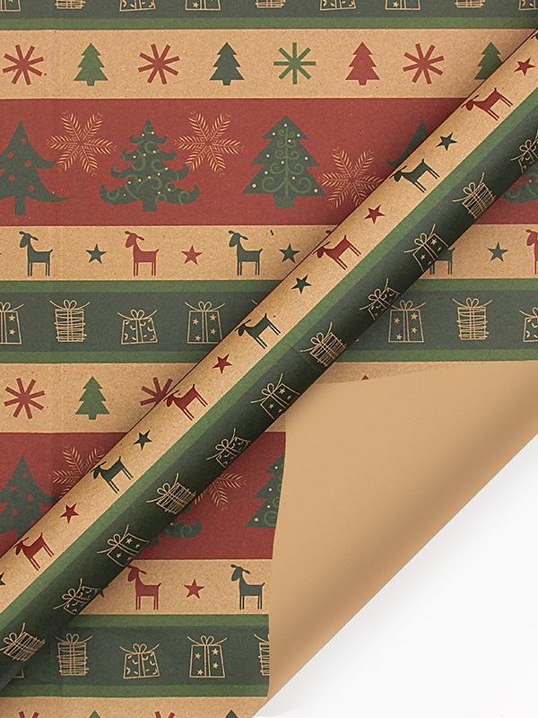 Christmas Kraft Wrapping Paper DIY Set - 6 Sheets with Santa Claus, Trees and More