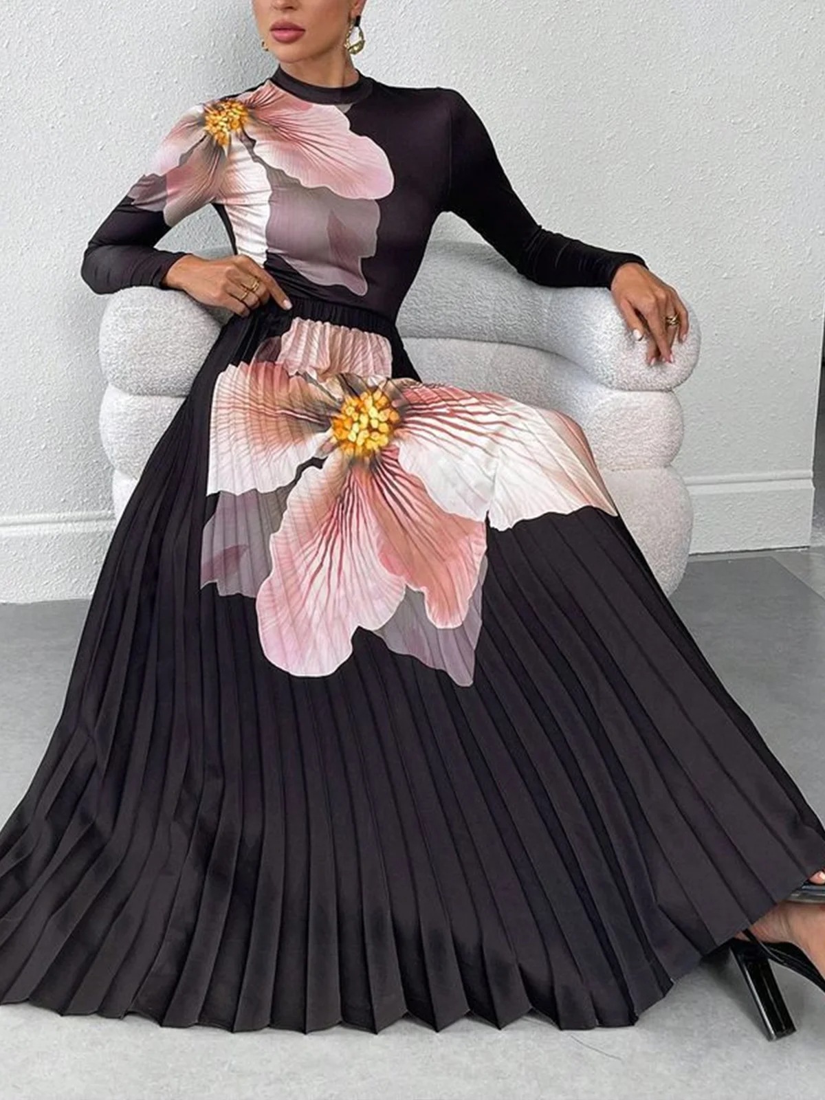 Loose Printing Elegant Floral Maxi Skirt