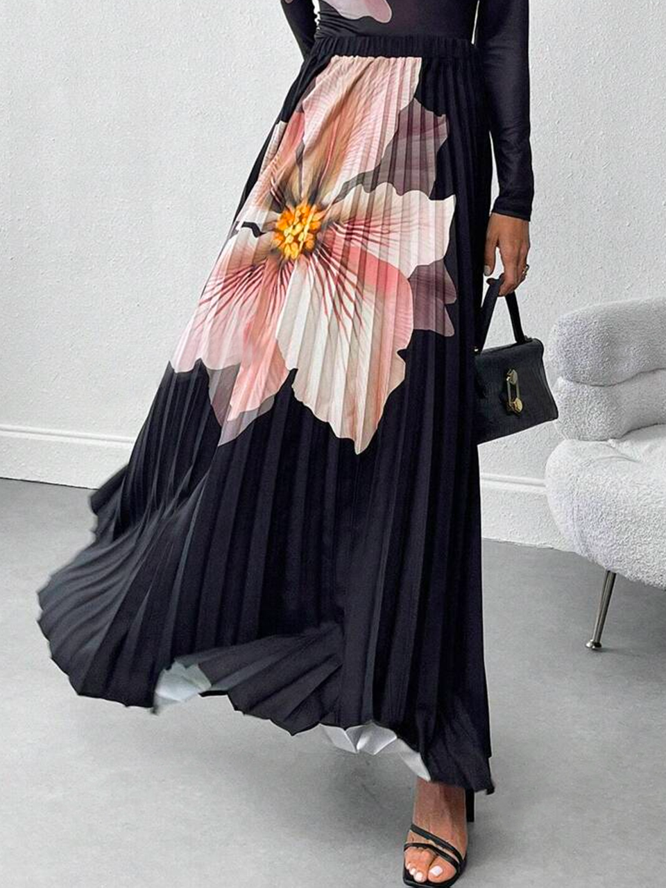 Loose Printing Elegant Floral Maxi Skirt