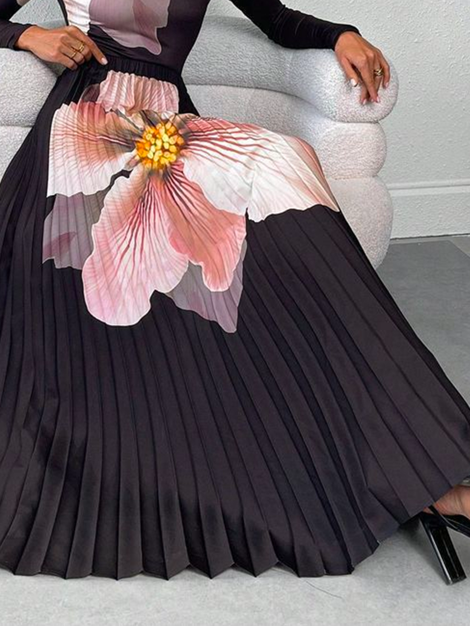 Loose Printing Elegant Floral Maxi Skirt