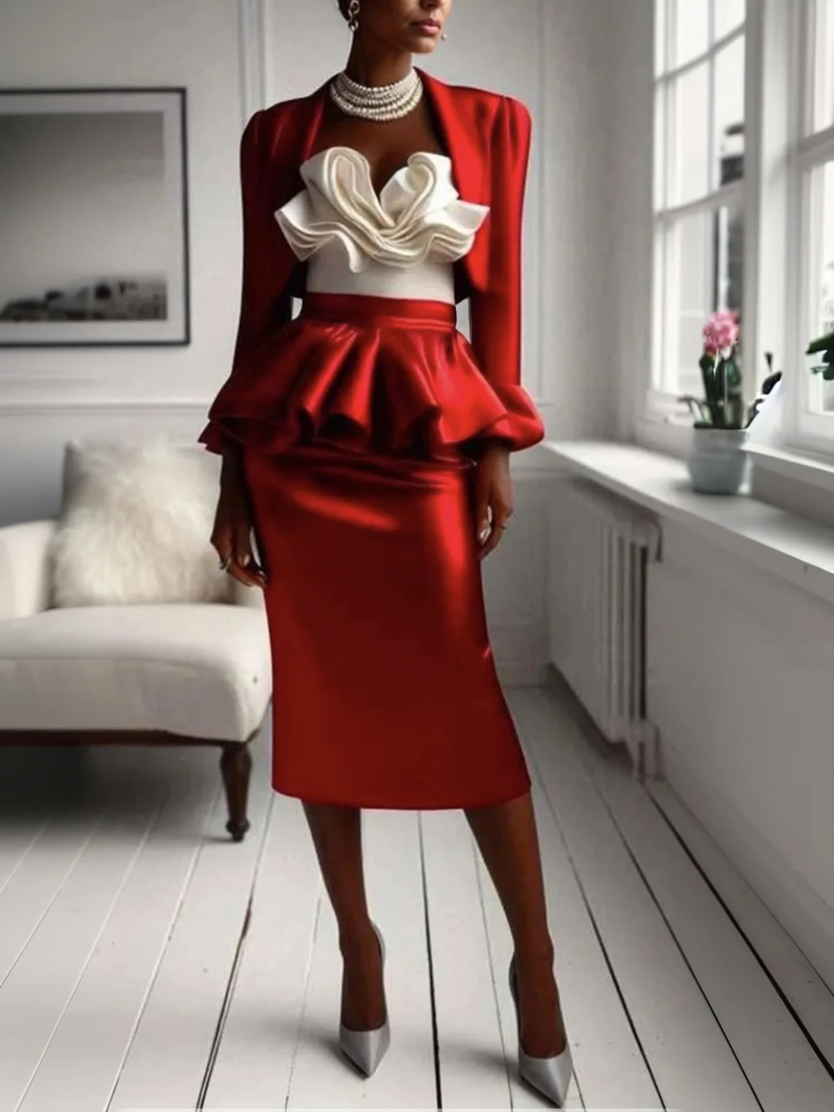 Elegant Peplum Plain Skirt