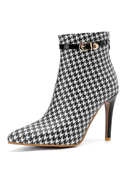 Patent Leather Houndstooth Autumn Fashion Boots