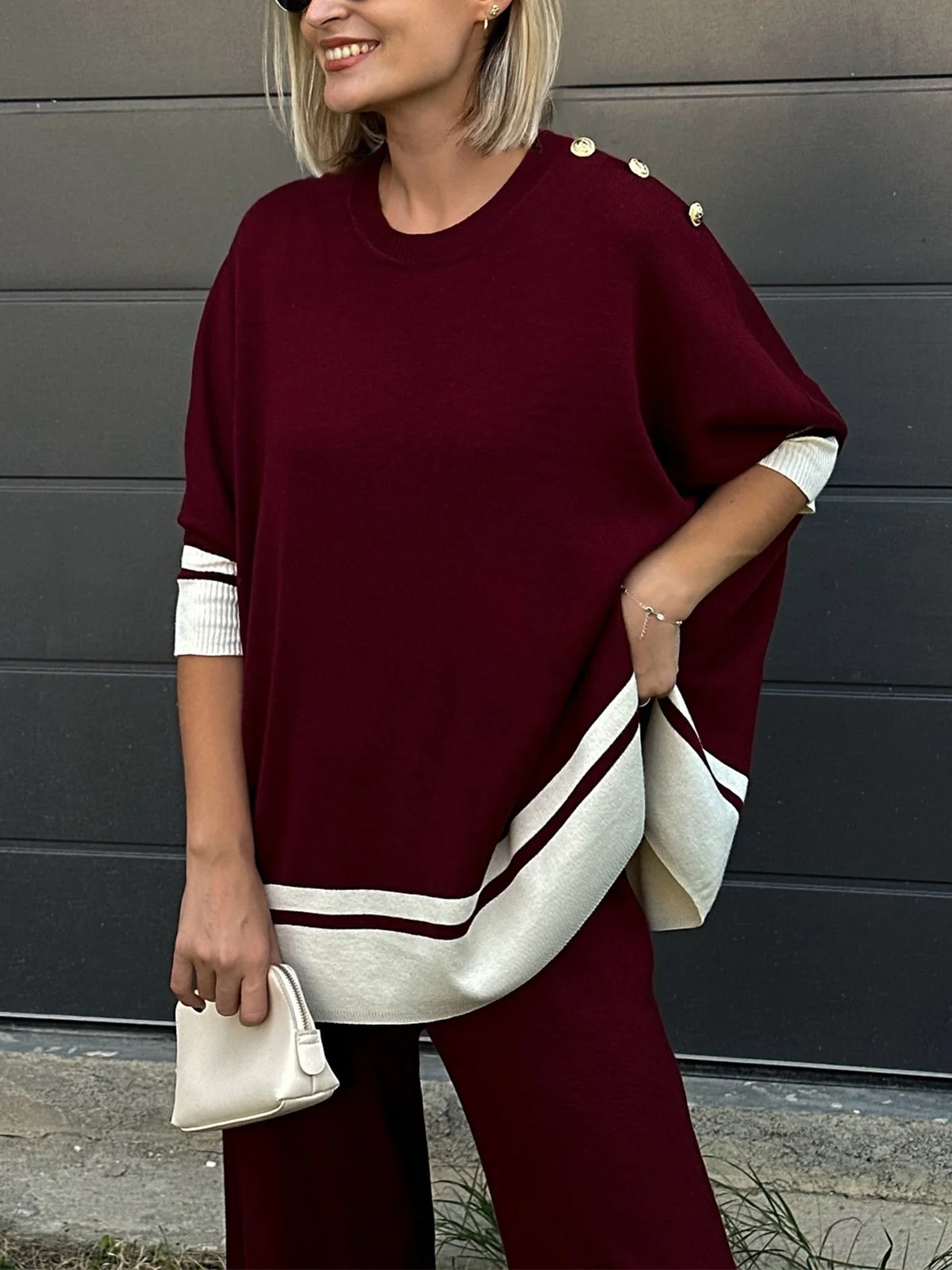 Color Block Crew Neck Loosen Casual Raglan Sleeve Sweater