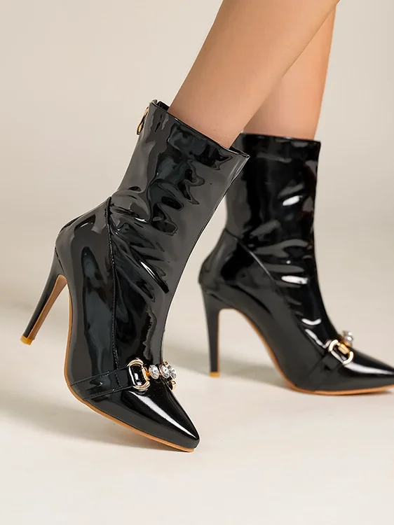 Patent Leather Plain Urban Fashion Boots