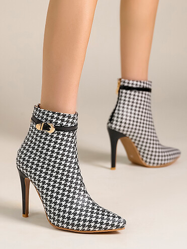 Patent Leather Houndstooth Autumn Fashion Boots