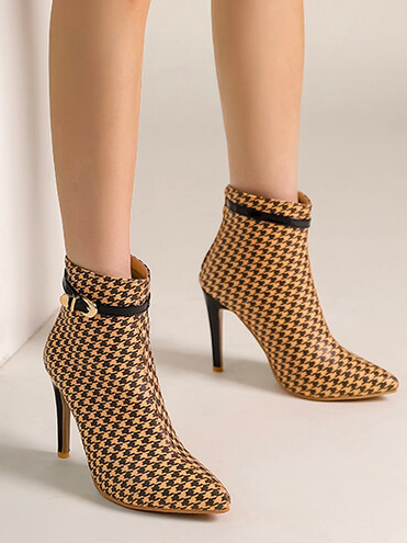 Patent Leather Houndstooth Autumn Fashion Boots