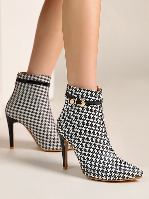 Patent Leather Houndstooth Autumn Fashion Boots