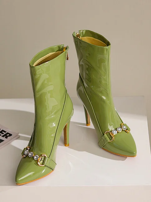 Patent Leather Plain Urban Fashion Boots