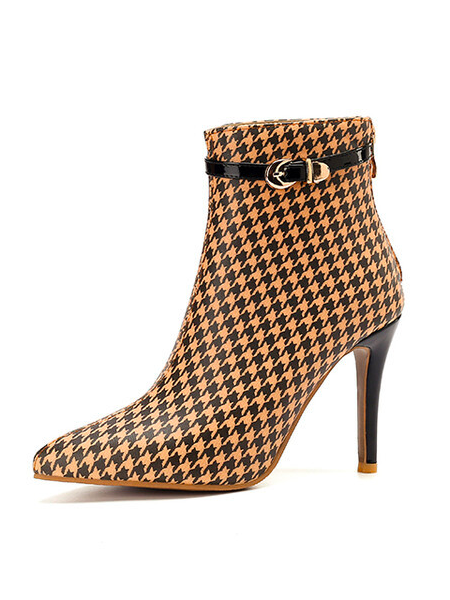 Patent Leather Houndstooth Autumn Fashion Boots