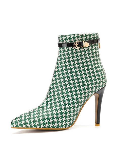 Patent Leather Houndstooth Autumn Fashion Boots