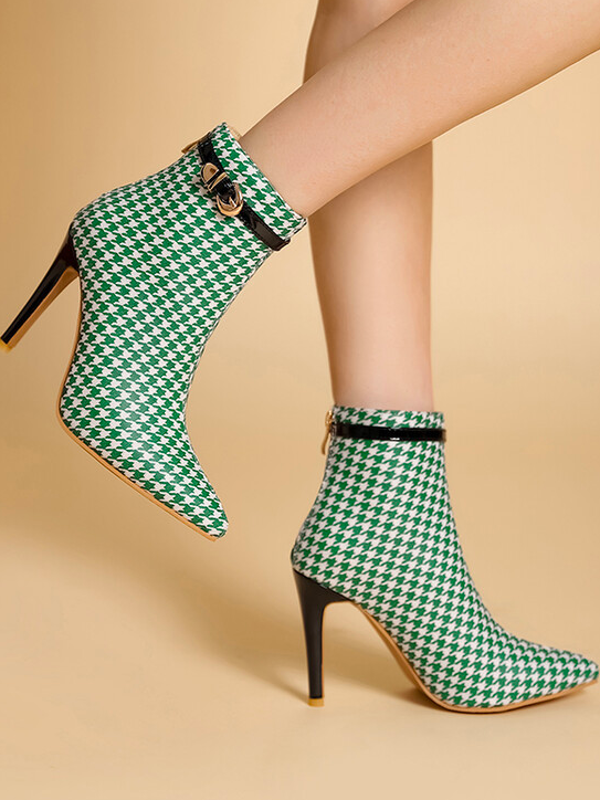 Patent Leather Houndstooth Autumn Fashion Boots