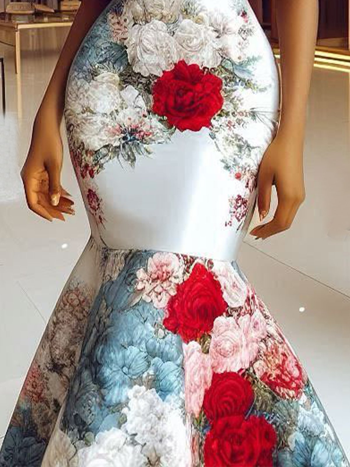 Floral Elegant Cold Shoulder Regular Fit Party Midi Dress