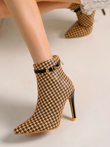 Patent Leather Houndstooth Autumn Fashion Boots