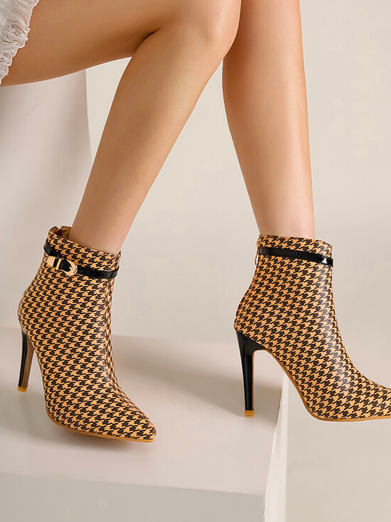 Patent Leather Houndstooth Autumn Fashion Boots