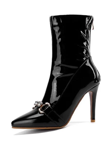 Patent Leather Plain Urban Fashion Boots