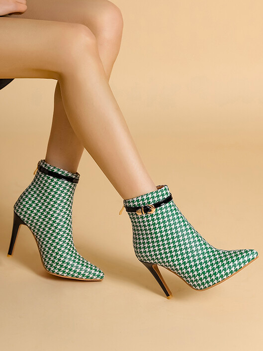 Patent Leather Houndstooth Autumn Fashion Boots