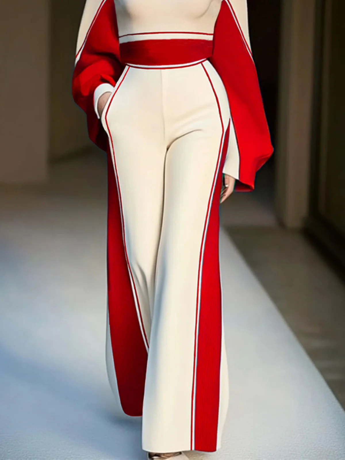 Elegant Loose Color Block Wide Leg Pants