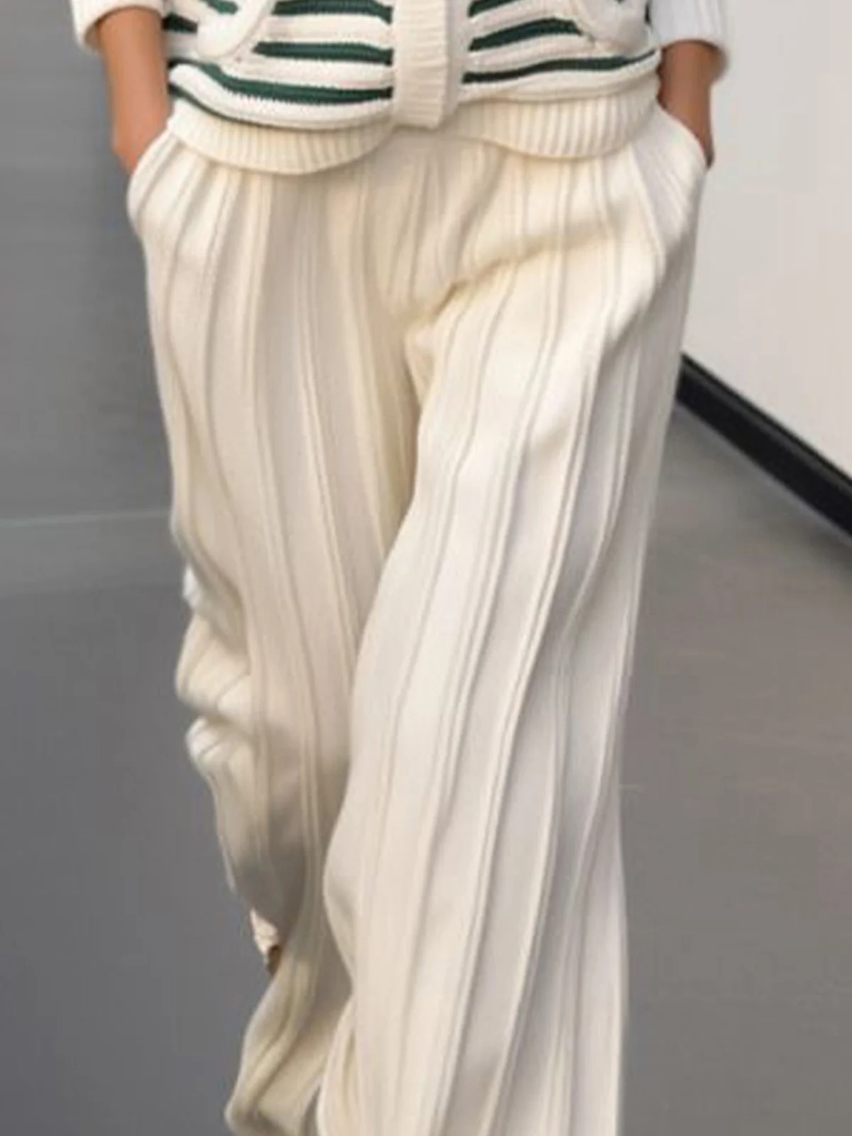 Plain Casual Loose Wide leg Sweater Pants