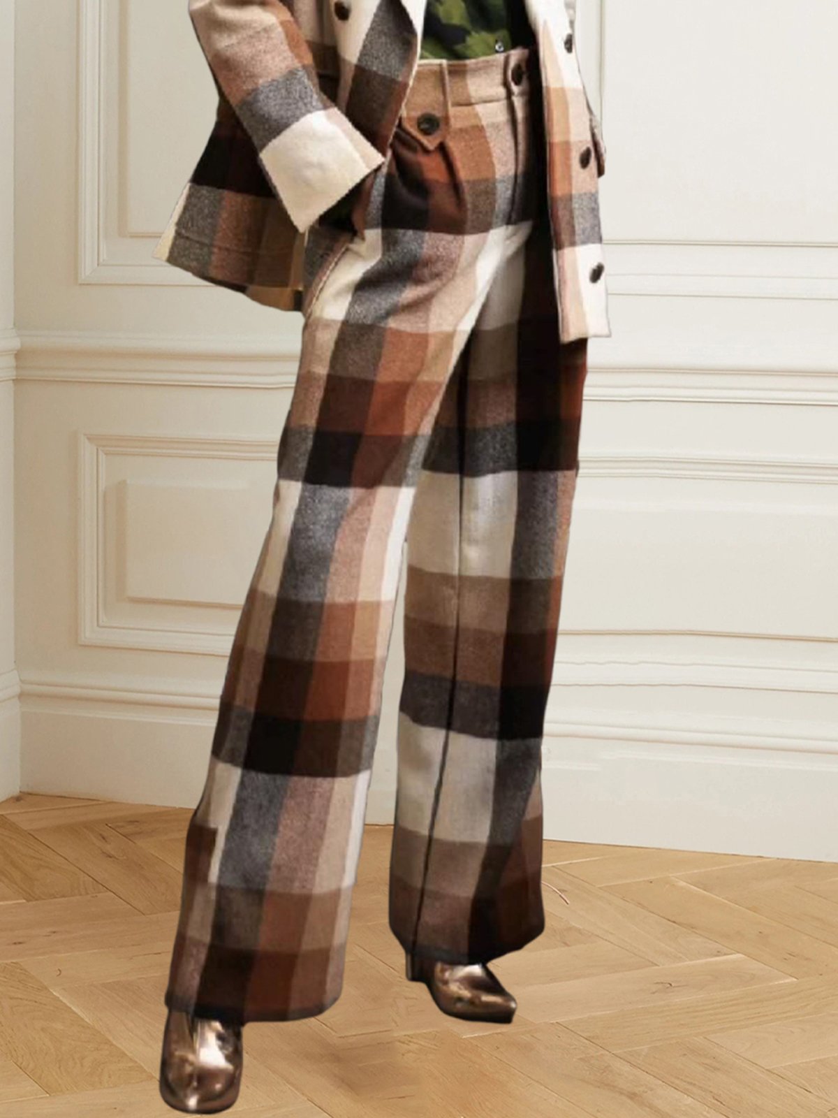 Urban Regular Fit Plaid Wide leg Pants