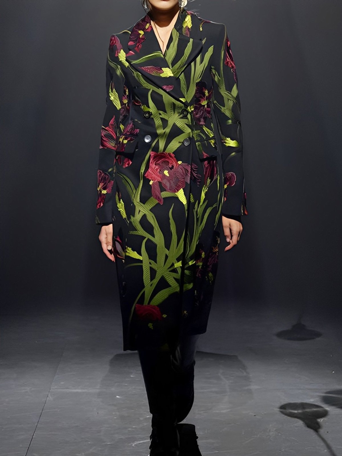 Urban Floral Lapel Collar Coat