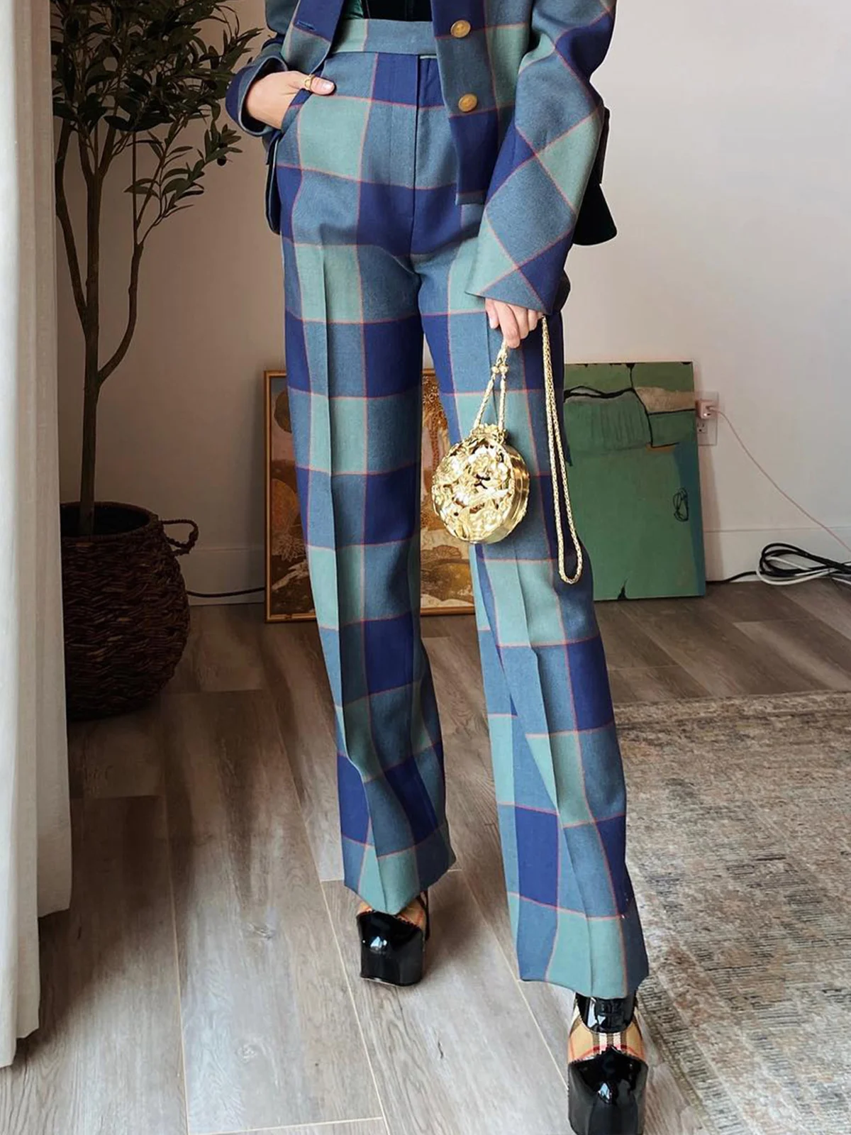 Urban Straight Plaid Pants