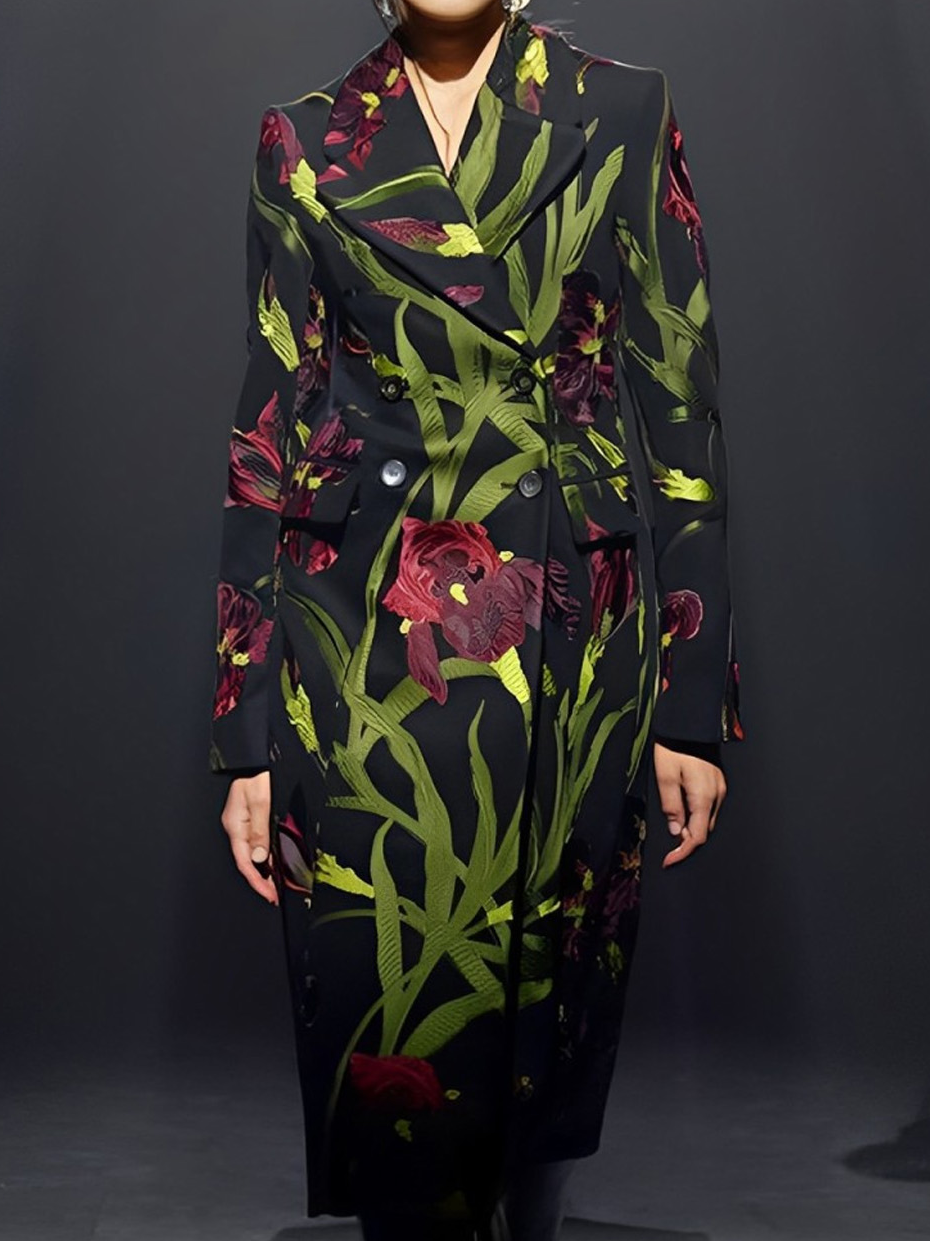 Urban Floral Lapel Collar Coat