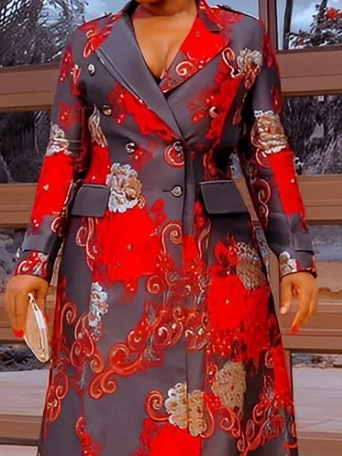 Lapel Collar Floral Elegant Trench Long Coat