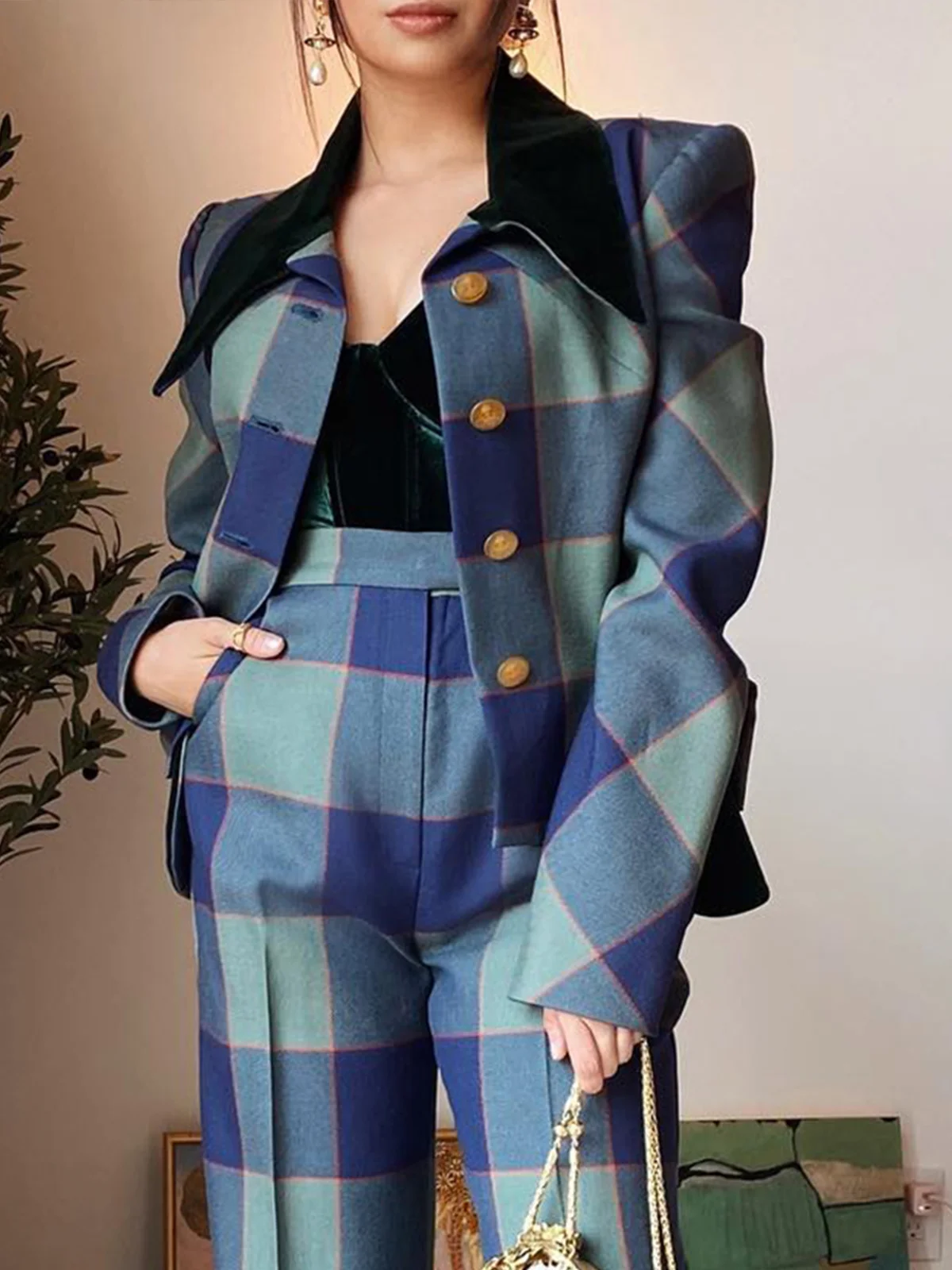 Shawl Collar Plaid Urban Jacket