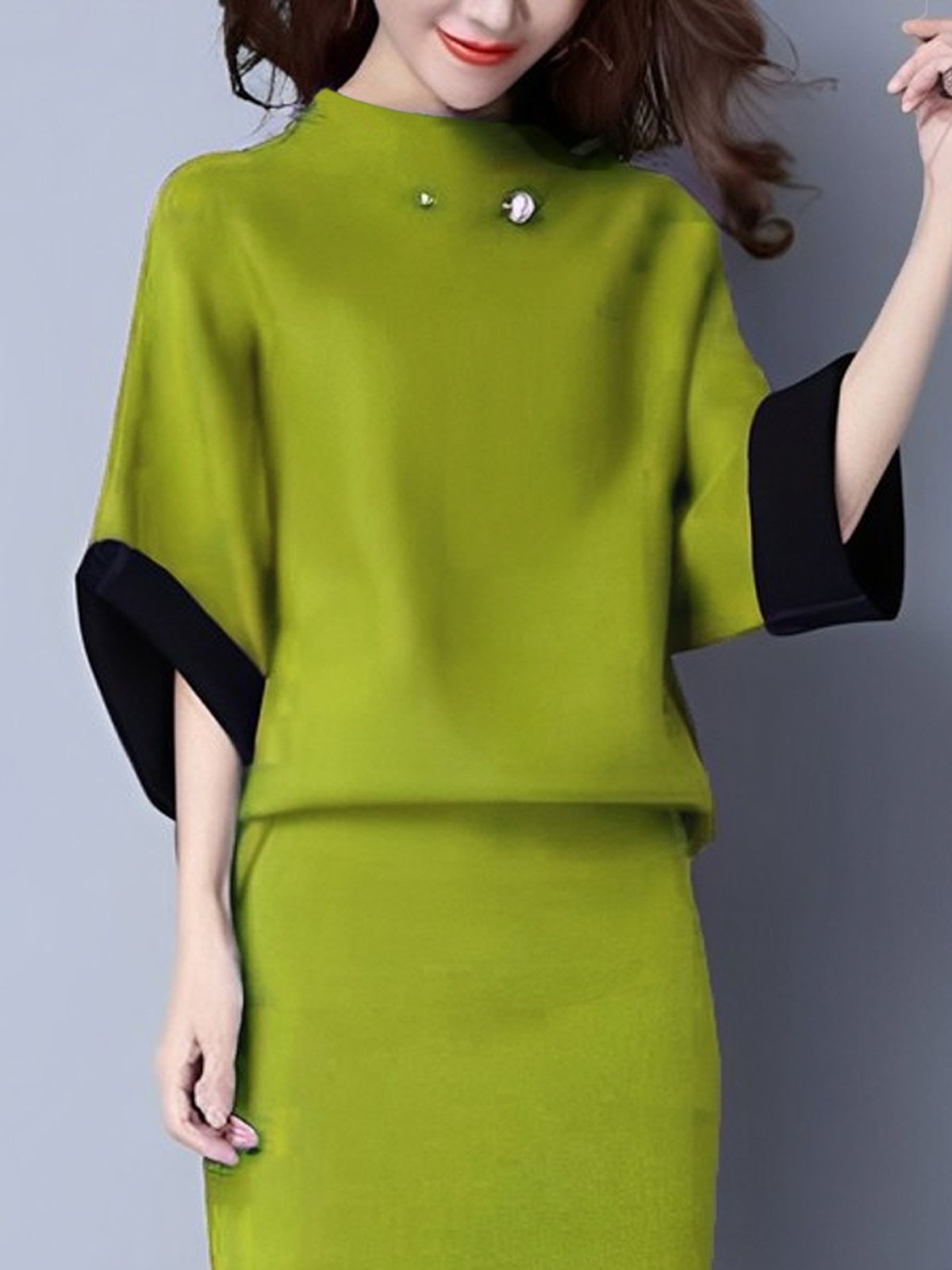 Color Block Casual Mock Neck Loosen Sweater