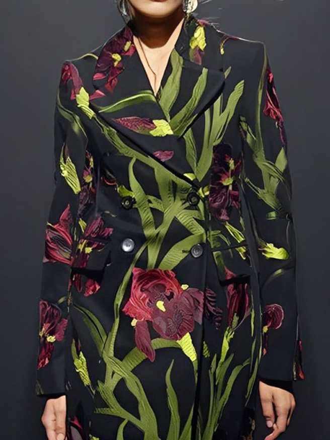 Urban Floral Lapel Collar Coat