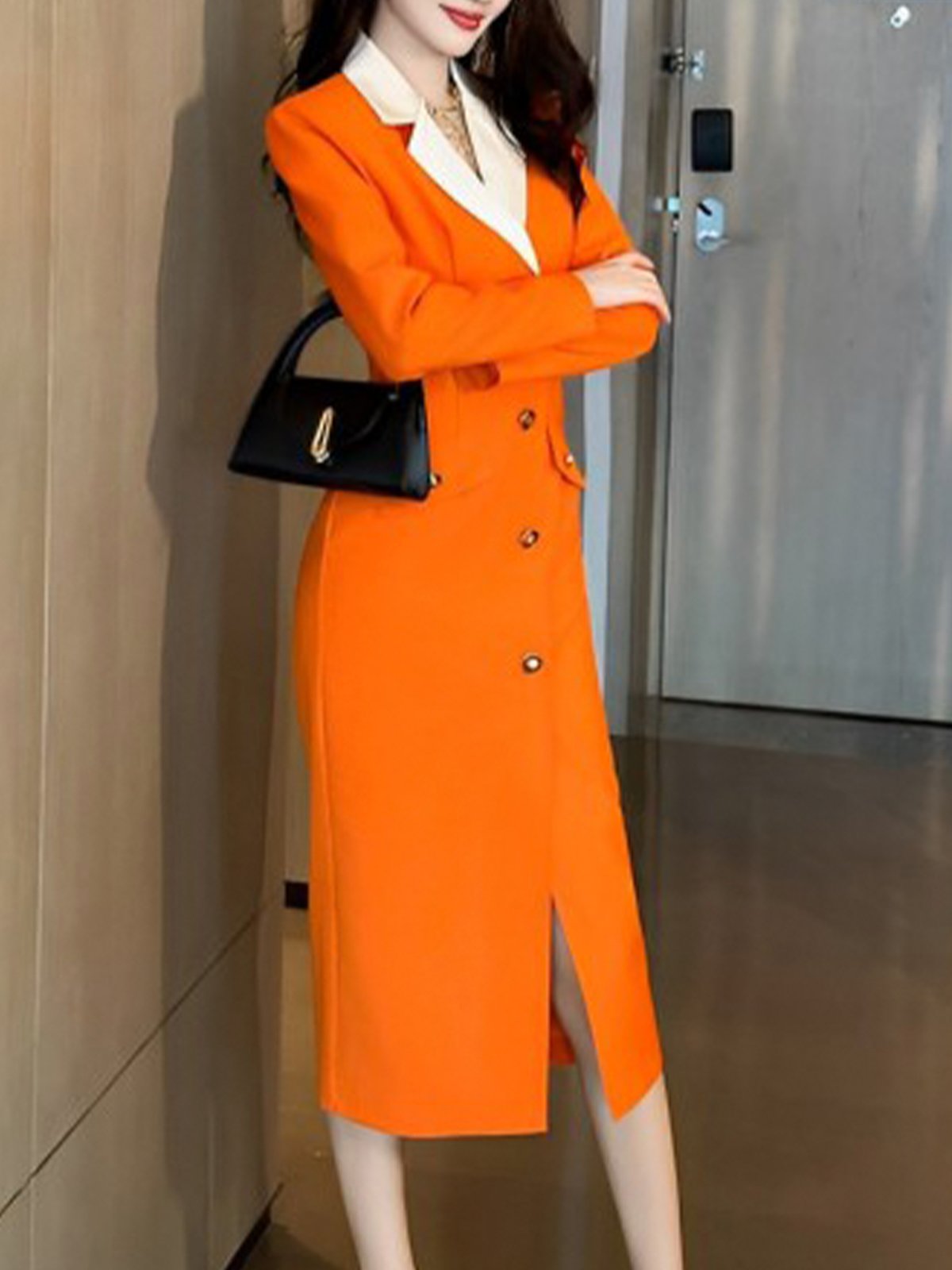 Color Block Elegant Midi Dress