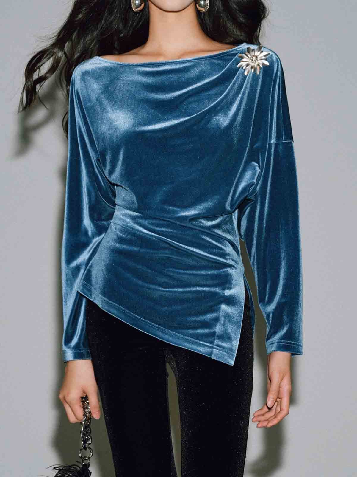 Urban Velvet Blouse With Brooch