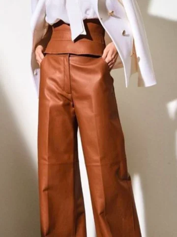 Urban Plain Faux Leather Pants With Belt