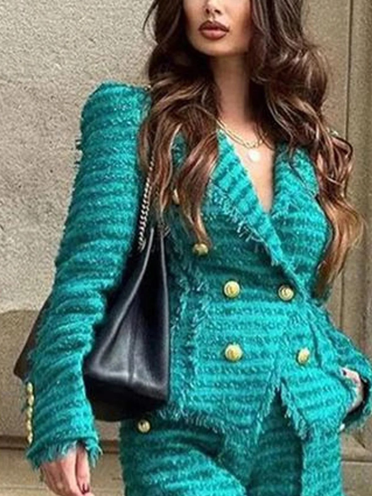 Buttoned Elegant Plain Jacket