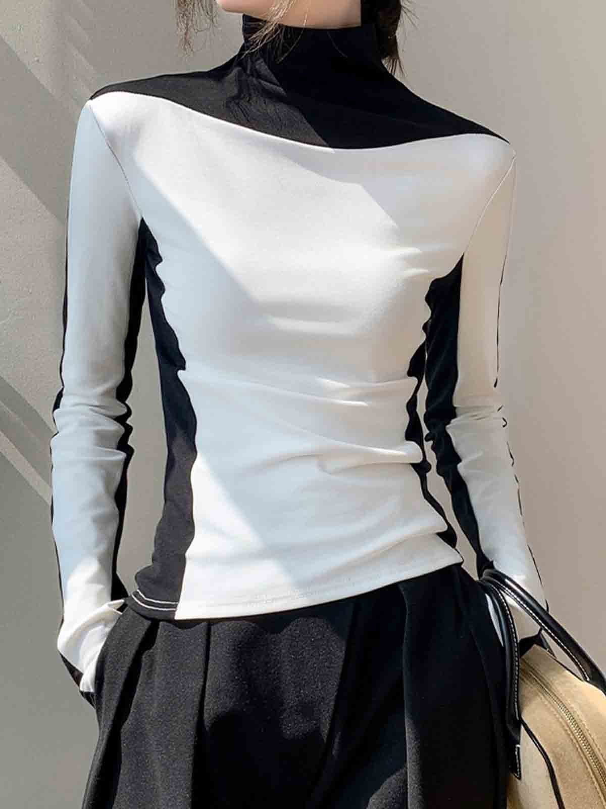 Color Block Casual Turtleneck T-Shirt