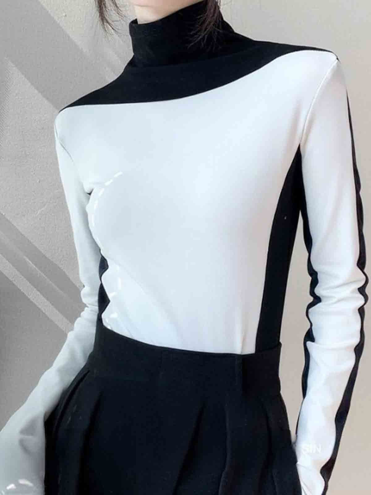 Color Block Casual Turtleneck T-Shirt