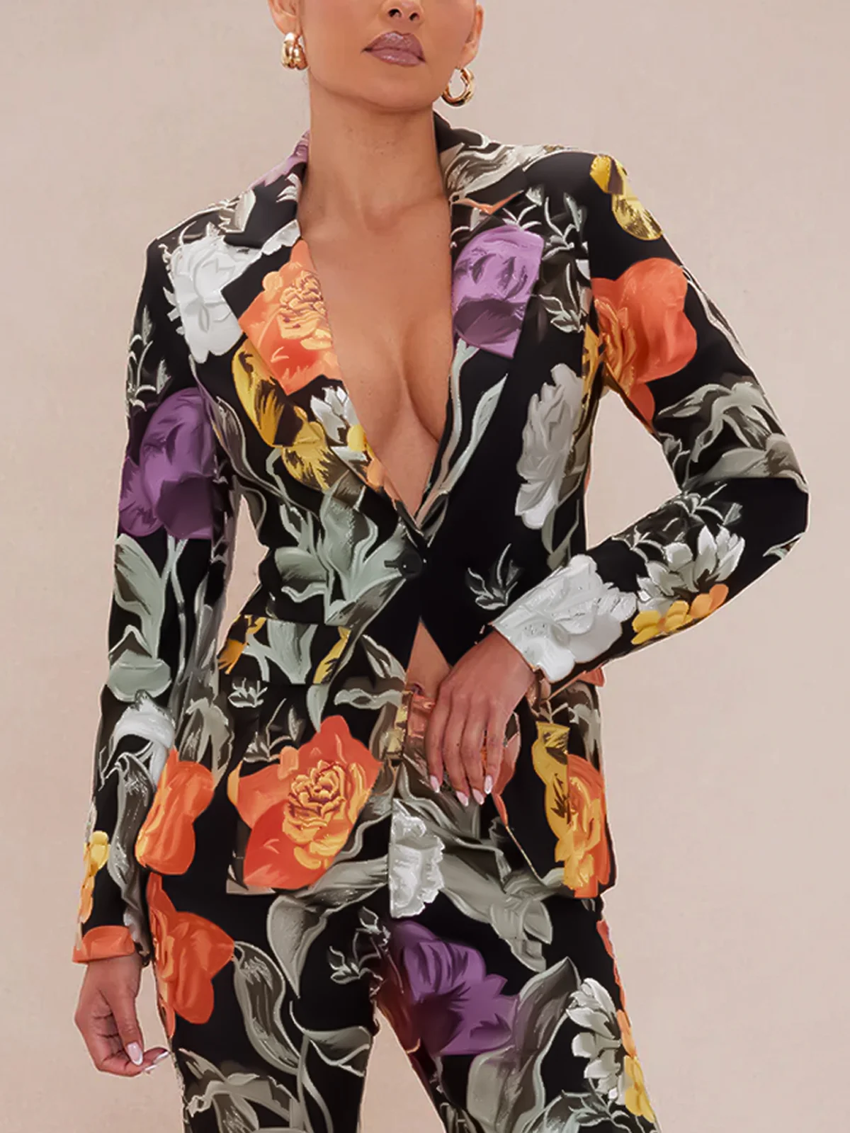 Floral Elegant Lapel Collar Blazer