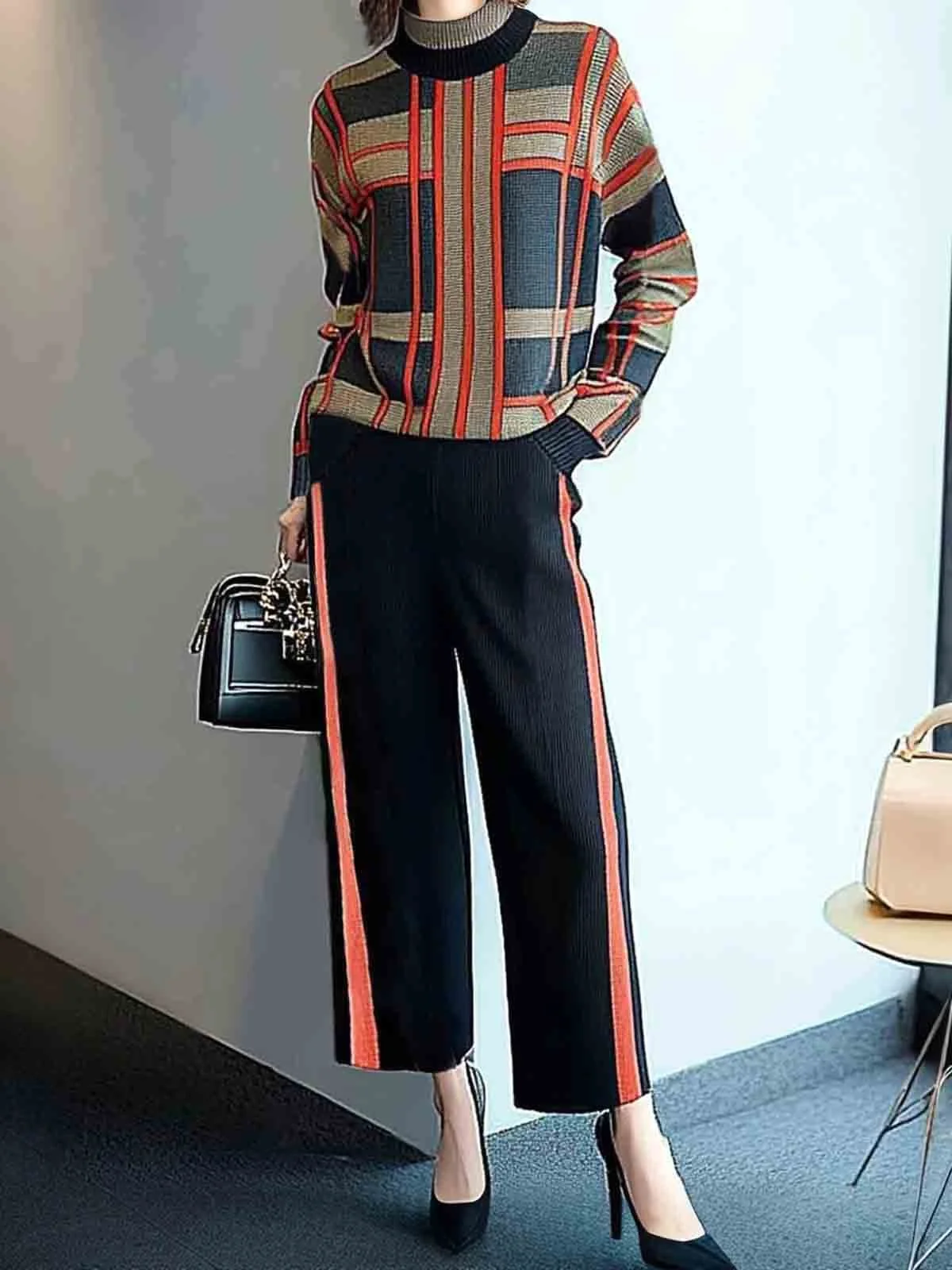 Color Block Casual Fashion Sweater Pants