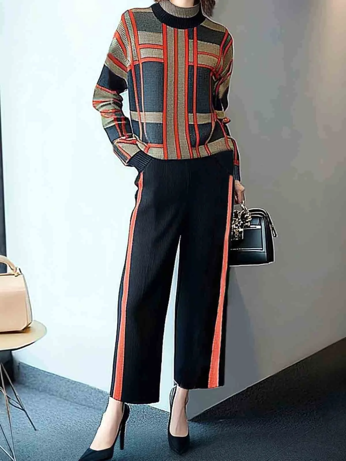 Color Block Casual Fashion Sweater Pants