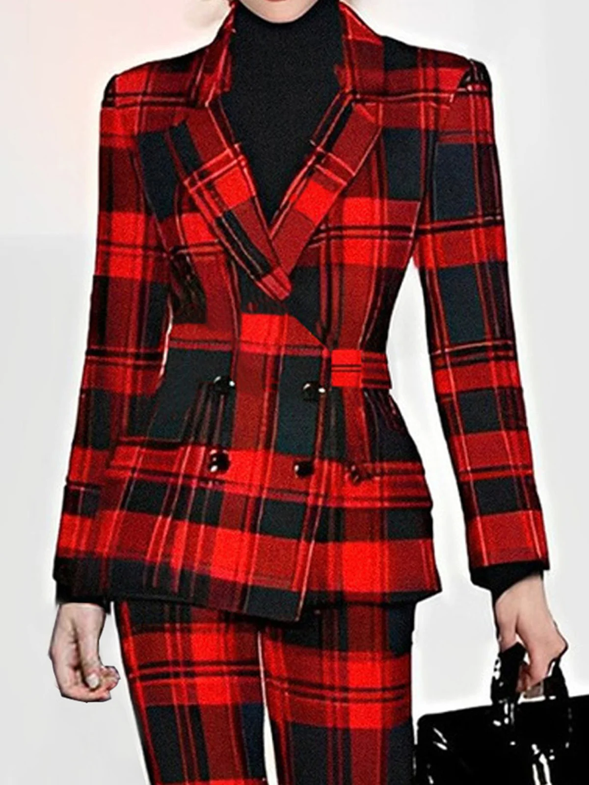 Urban Plaid Lapel Collar Blazer