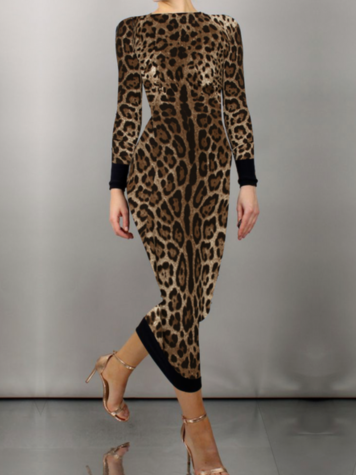 Plus Size Tight Medium Elasticity Regular Sleeve Elegant Feather Leopard Dress