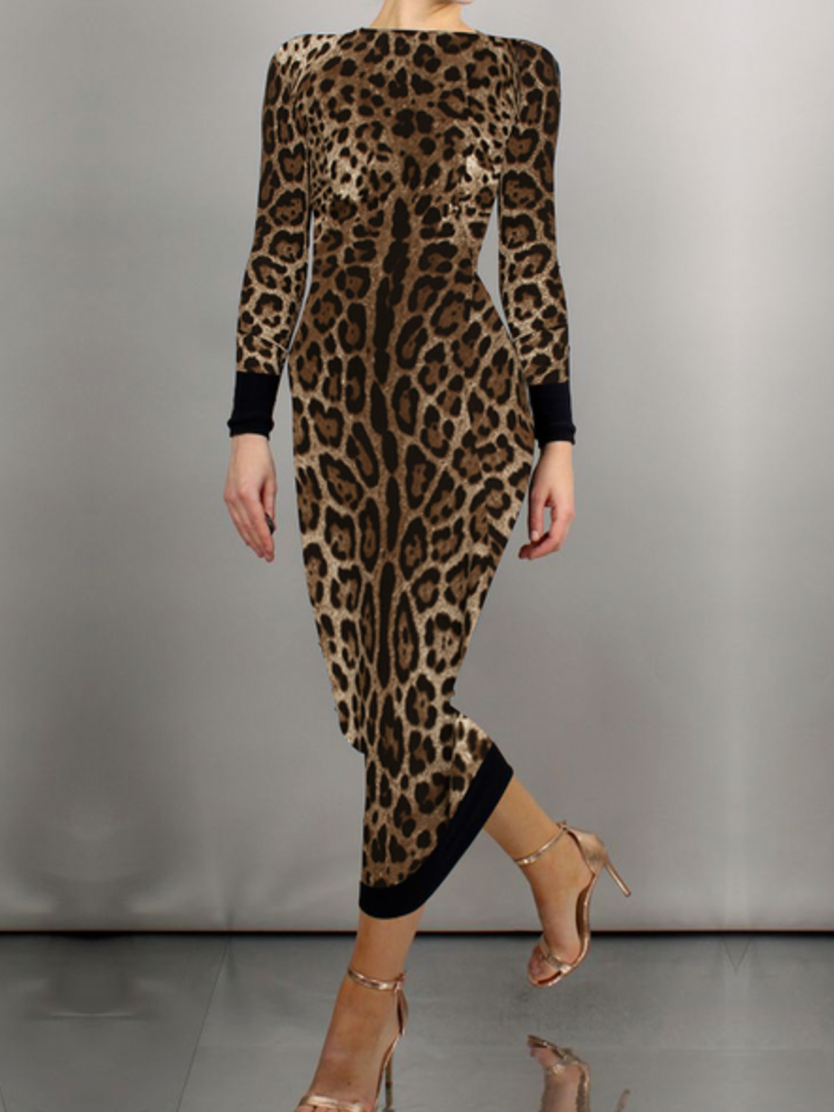 Plus Size Tight Medium Elasticity Regular Sleeve Elegant Feather Leopard Dress