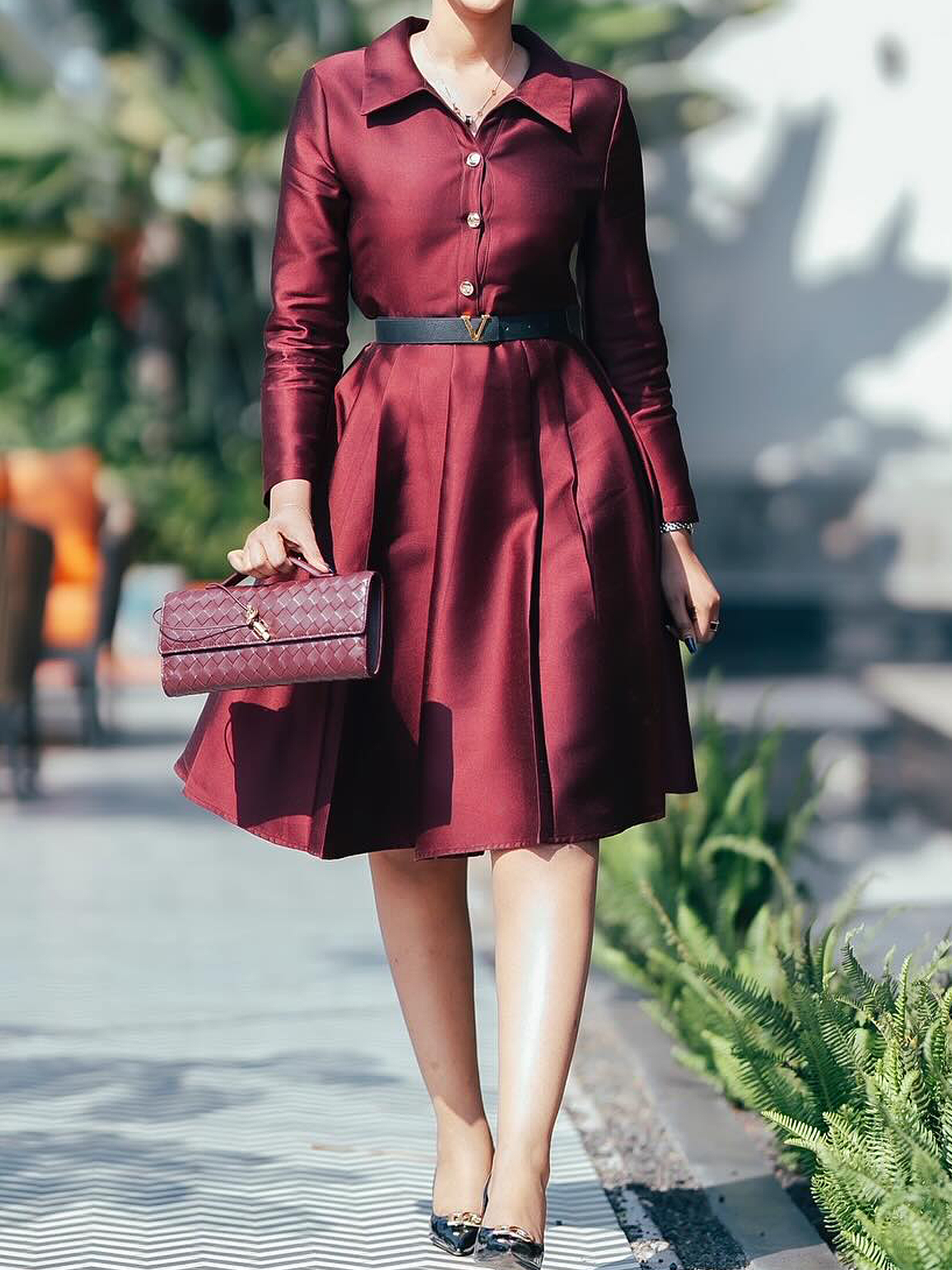 Elegant Plain Shirt Dress With No Belt