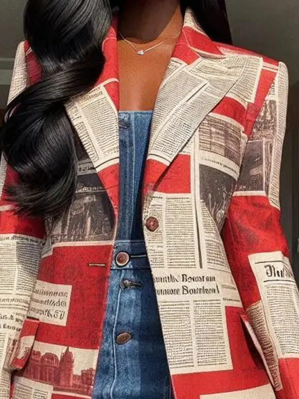 Plus Size  Micro-Elasticity Regular Mid-long Newspaper Blazer