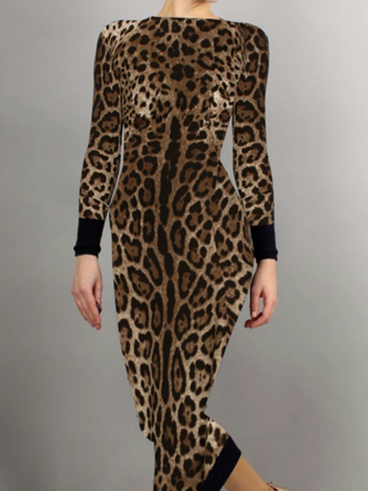 Plus Size Tight Medium Elasticity Regular Sleeve Elegant Feather Leopard Dress