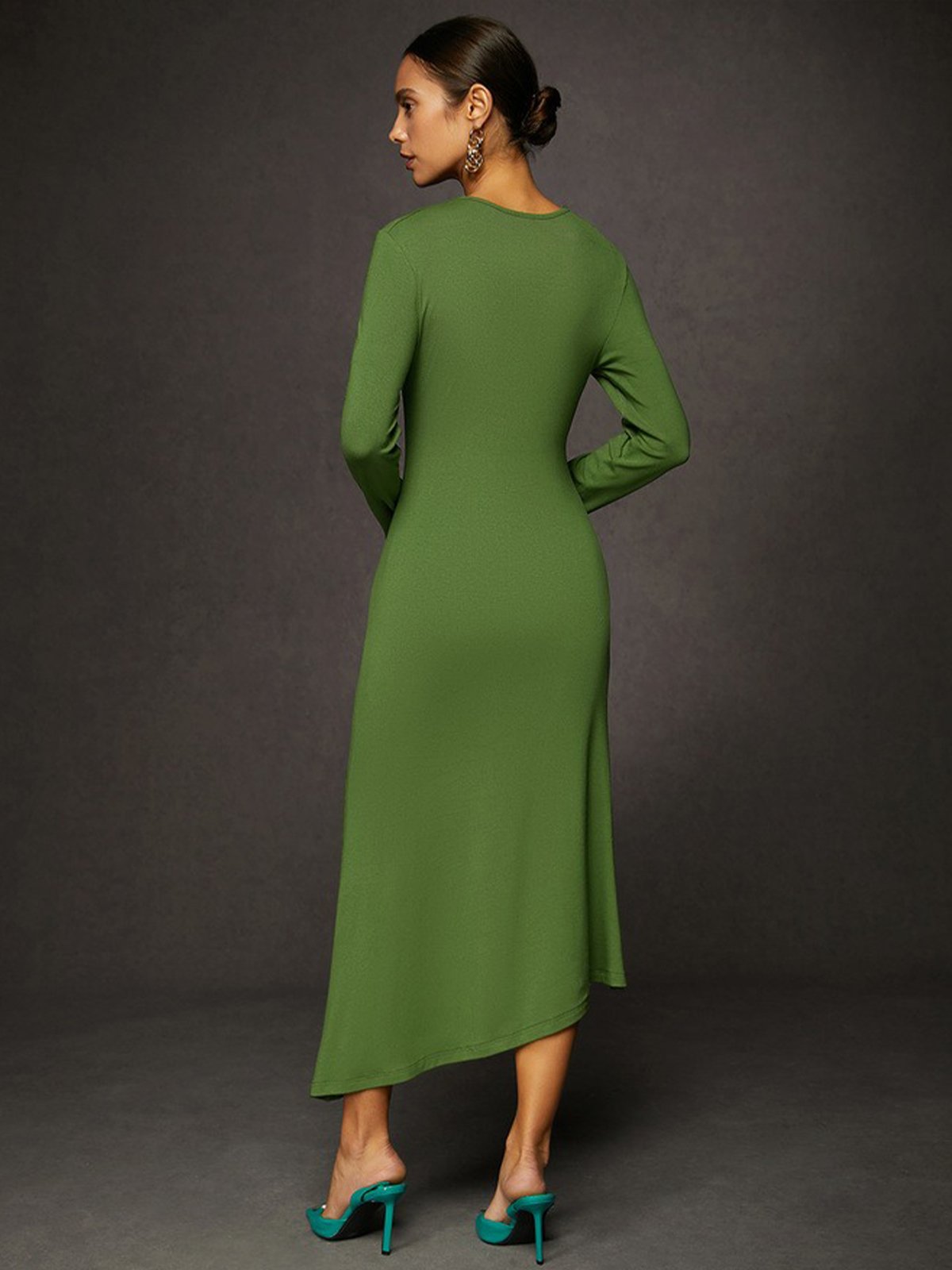 Plus Size Urban Ruched Plain Regular Fit Long Sleeve Dress