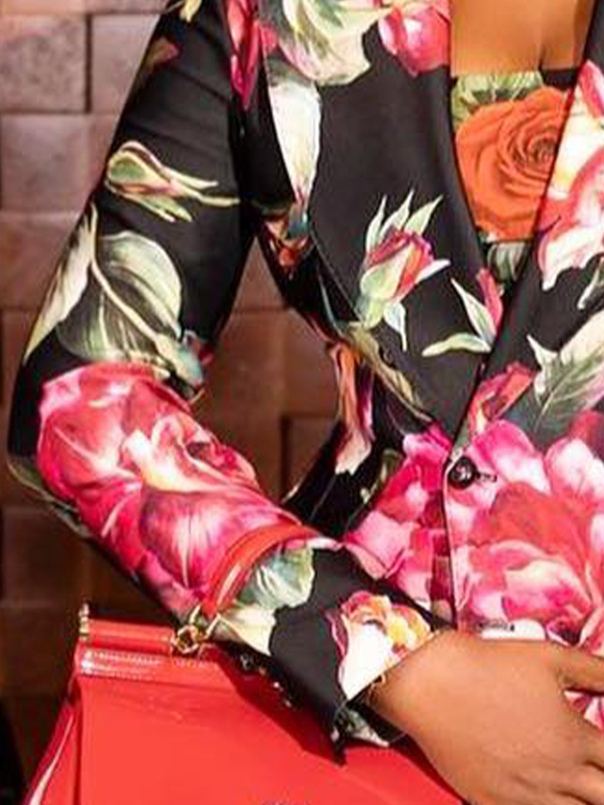 Printing Elegant Floral Lapel Collar Blazer