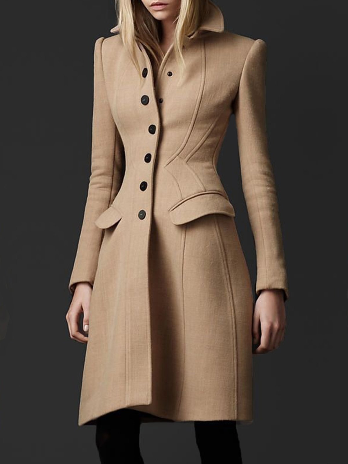 Shawl Collar Buttoned Plain Urban Coat