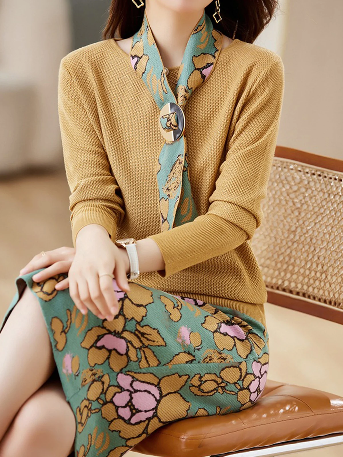 Elegant Floral Sweater Skirt